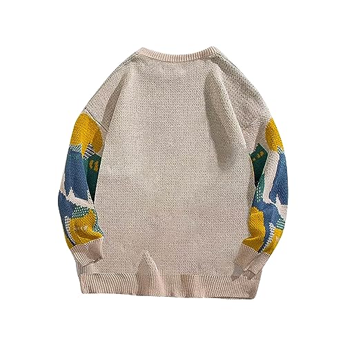 Oversized Graphic Sweater for Men Color Block Knitted Pullover Crewneck Casual Streetwear Sweaters Rib Knit Tops4