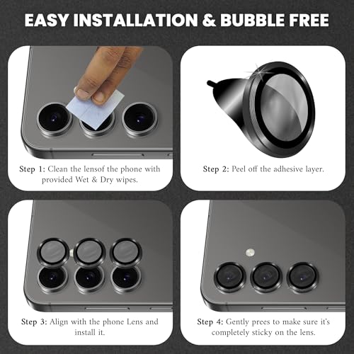 Image of FIRST MART Black Camera Ring Guard Protector for Samsung Galaxy S24 FE | Tempered Glass with Metal Alloy Rings, HD Clear, Scratch Resistant, Case-Friendly | Pack of 1