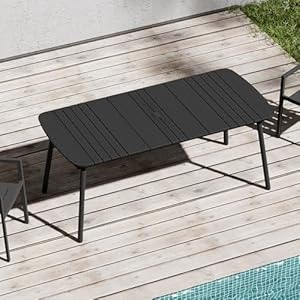 Black Outdoor Dining Table for 4-6, Outdoor Dining Table Modern, 70 inch Aluminum Patio Dining Table, Rectangular Table with Umbrella Hole Outdoor Furniture,Waterproof WPC Tabletop for Villa Patios Black Outdoor Dining Table for 4 6 Outdoor Dining Table Modern 70 inch Aluminum Patio Dining Table Rectangular Table with Umbrella Hole Outdoor FurnitureWaterproof WPC Tabletop for Villa Patios