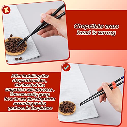 10 Pieces Reusable Chopstick Helpers Training Chopsticks Hinges Connector Reusable Plastic Training Chopstick for Adults Kids Beginner Trainers (Black, Orange) - Thumbnail 5