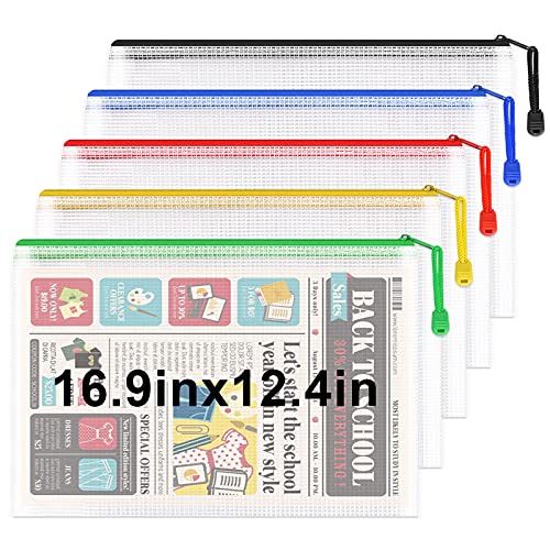 Umriox 5pcs large mesh zipper pouch, extra thick, 16.9" x 12…