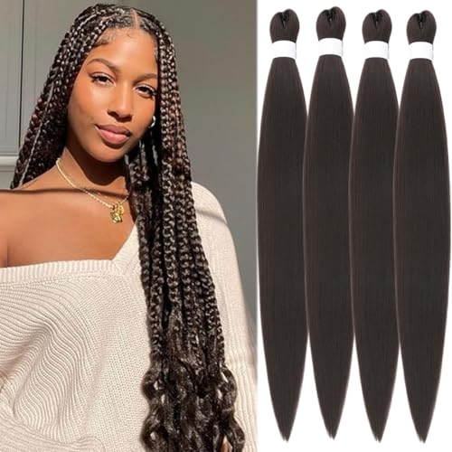 SAISIFEN Extensões de cabelo trançado pré-esticado para mulher 4 peças/lote longo Yaki reto água quente ajuste caixa de tranças de croché Kanekalon cabelo sintético 90 g/peça 66 cm #4