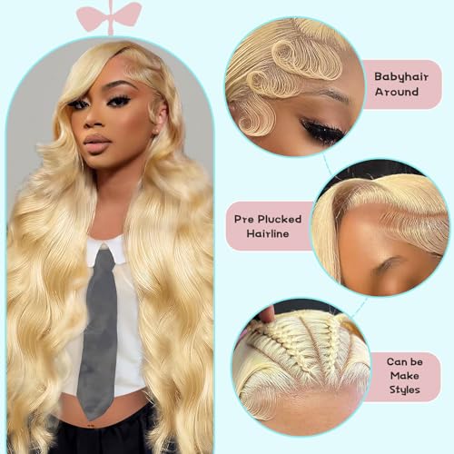 AAY 613 Lace Front Wig Human Hair Blonde Wig Human Hair 613 HD Lace Frontal Wigs Human Hair 200 Density 13x6 Blonde Body Wave Lace Front Wigs Human Pre Plucked 20 Inch