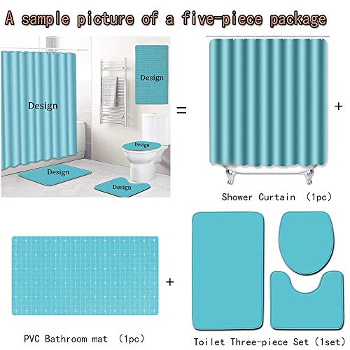 Badematten & -teppiche,Farbstreifenmuster Badmatte Duschvorhang 5-Teiliges Set Toilettenbezug Fußmatte Badewannenmatte… – Bild 3