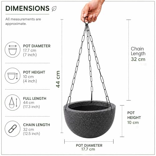 Image of Go Hooked Henri Hanging Planter Pot for Indoor & Outdoor Plants Pack of 10 | 7 Inch Plastic Hanging Pots with Metal Chain | Decorative Round Hanging Planter for Balcony, Garden & Home Decor (Grey)