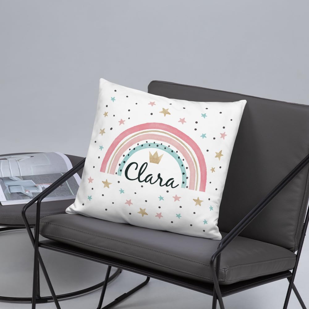 Kembilove Cojín Infantil Personalizado – Almohada Bebe Guardería Personalizado con el Nombre – Regalos para Bebes – Regalos Personalizados - Arcoiris