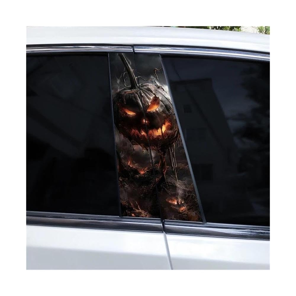 Decorative Items 2pcs Horror Pumpkin Decals DIY Car Center Pillar Vinyl Stickers(H)