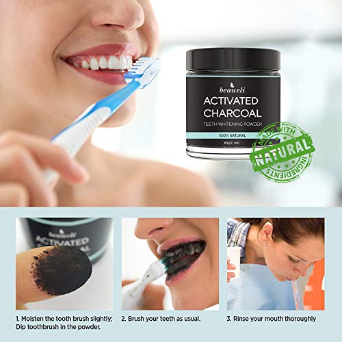 image for Beaueli Activated Charcoal Teeth Whitening Powder (2.1 Oz) Natural Bla