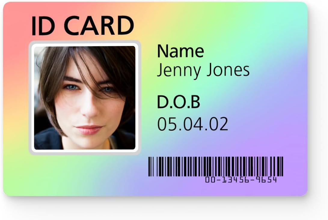 Personalised UK ID Cards with Photo, Name, and Date of Birth Ideal