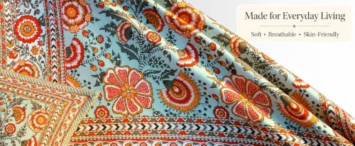 Image of elanorhomes Fulwari Garden Single Bedsheet - Ultra Soft Pure Cotton | Traditional Indian Print | Premium 240 TC 60x90 inches | 1 Matching Pillow Cover