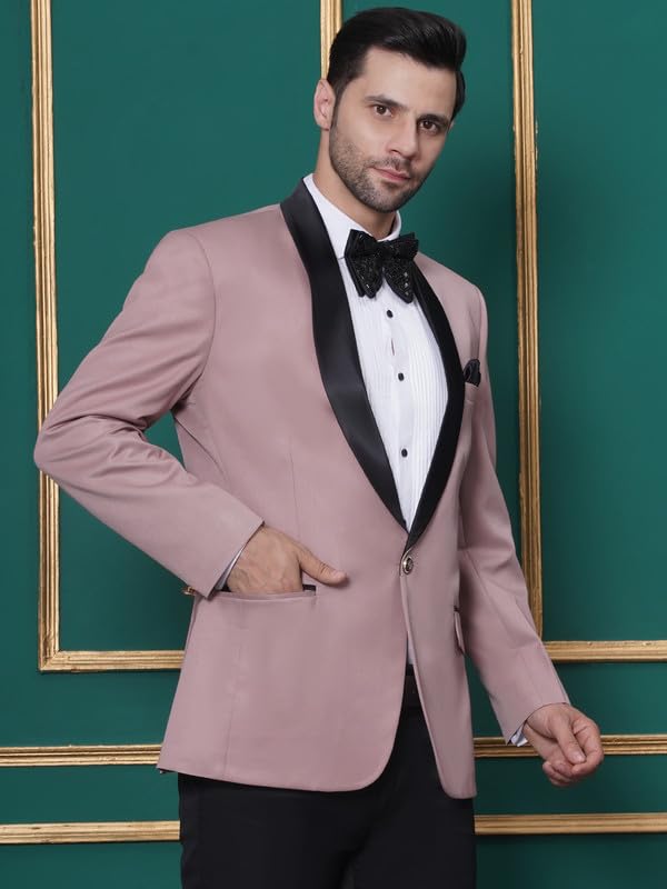 Image of FAVOROSKI Tuxedo Blazer for Men with 2 Pockets | Rayon Slim Fit Blazers | Ethnic Wear Tuxedos | One Button Solid Tuxedo Blazers in Shawl Collar | Blazer for Wedding, Festive, Formal