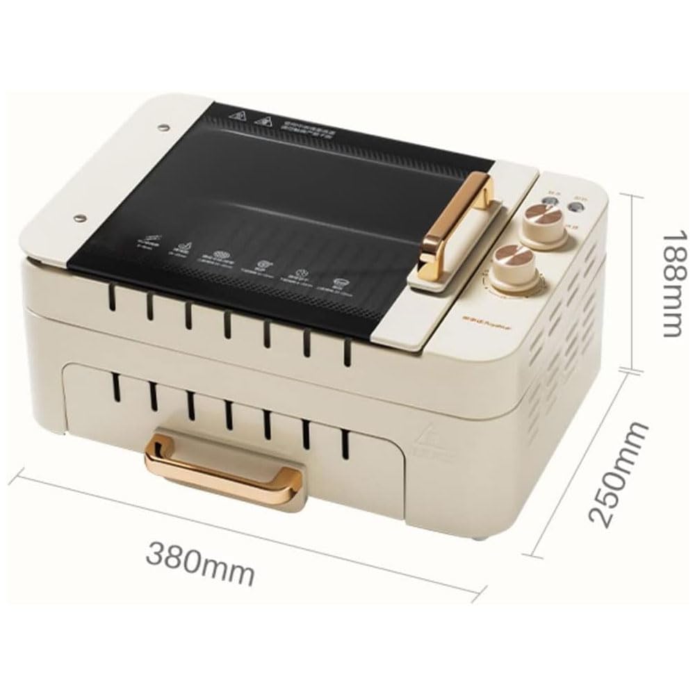 JOSBY Macchina per Kebab da 1000 W, Macchina per Spiedini Senza Fumo Antiaderente a Doppio Strato per Uso Domestico, Griglia per Barbecue Elettrica con Rotazione Automatica a 360°, Design Staccabile