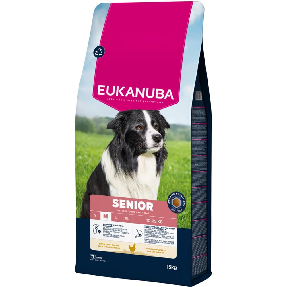 Eukanuba Senior Świeże karma dla psów z kurczaka dla średnich ras, sucha karma premium dla starszych psów, 15 kg