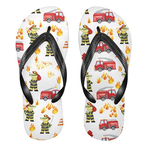 Burbuja Cartoon Crocodile Firefighter Flip Flops for Women Men, Soft Thong Sandals Rubber Slippers for Pool Beach Essentials