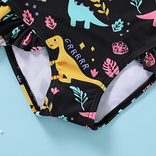 Younger Tree Toddler Baby Girls Swimsuit Infant One Piece Bathing Suits Cute Dinosaur Beach Wear Sunsuit Ruffle Swimwear (2T-3T, Black) #TOP5