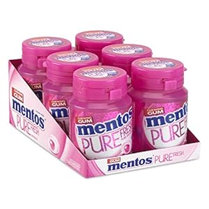 Mentos Pure Fresh Bubblefresh, suikervrije kauwgom – verpakking van 6 potjes met 30 kauwgoms, bubblefreshsmaak met groene thee extract