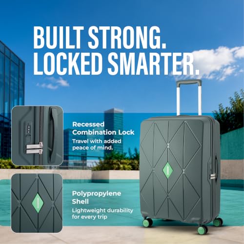 Image of American Tourister Qubiz | Check-in Trolley Bag (68 cm) | 360 8 Wheel Travel Luggage | Hard Case Polypropylene Suitcase | Recessed Combination Lock | Green