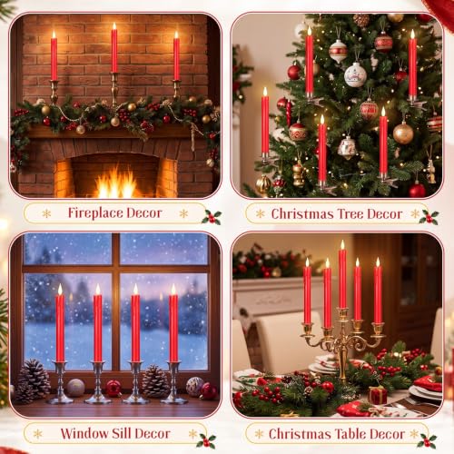 Image of Baquler 24 Pcs 8.8 inch Red Flameless Taper Candle LED Stick Battery Operated