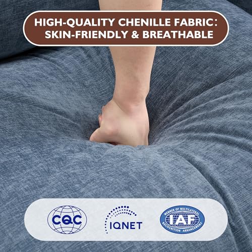 Image of Ihanherry 77 inch L Shaped Modern Sofa Modular Sectional Cloud Couch with Ottoman, 3-Seat Chenille Deep Seat Sofa with Pillow for Living Room, Bedroom and Apartment, Blue