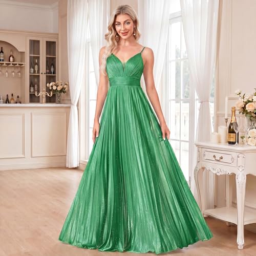 Image of Sexy Backless Maxi Formal Dress for Women with Sequin, Sleeveless Pleated Evening Gowns for Wedding and Cocktail