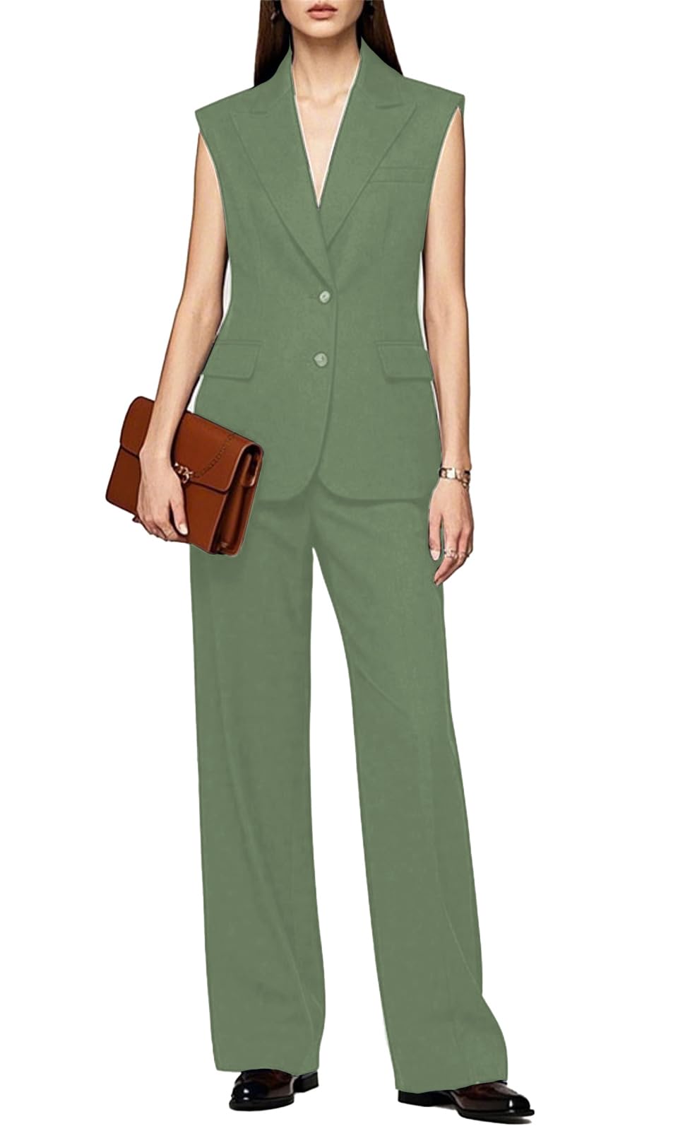 Womens 2 Piece Suiting Set Sleeveless Vest and Wide Leg Pants Suit Casual Business Office Outfit