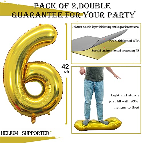 Goer 2 Pcs 42 Inch Gold Foil Balloons Number 6,Huge Number Balloons For 6Th 66Th Birthday Party Supplies Anniversary Decorations #TOP1