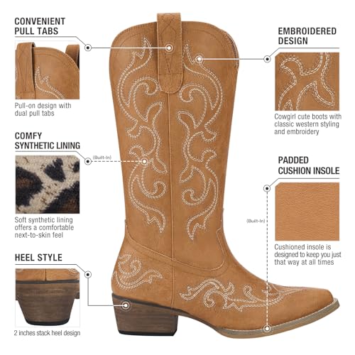 Image of HISEA Rollda Cowboy Boots for Women Cowgirl Boots with Snip Toe Mid-Calf