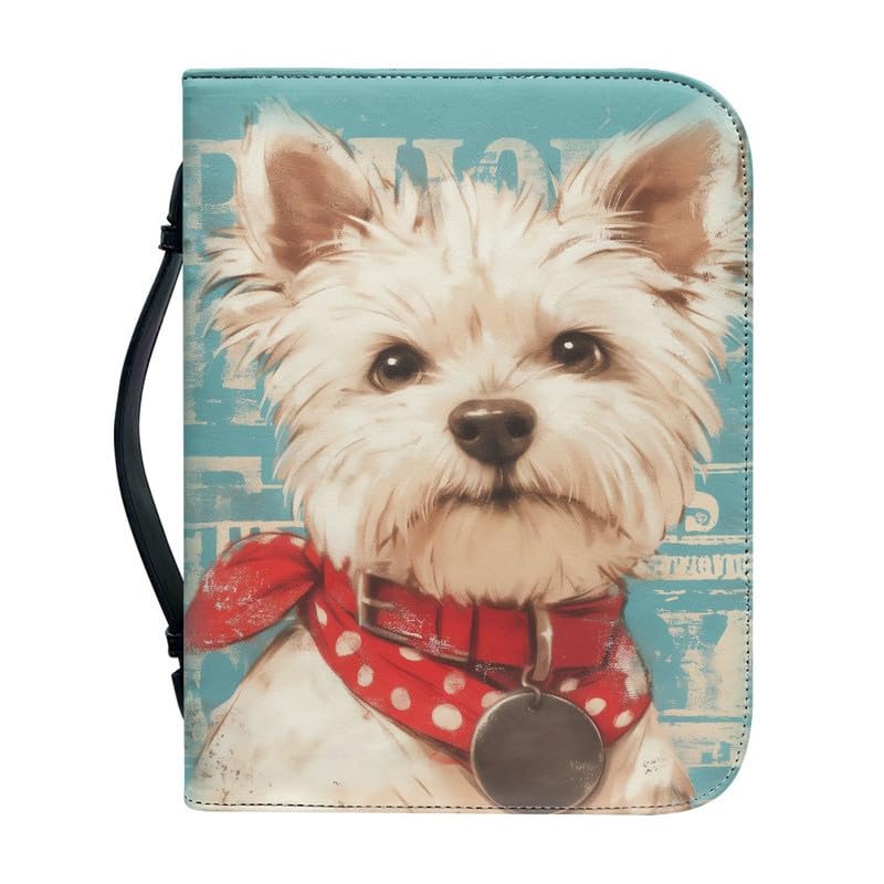Kuiaobaty Painting White Westie Handle Book Bag Book Case for Novel, West Highland White Terrier Books Protector Cover for Notebook, Novel,2XL — image 1