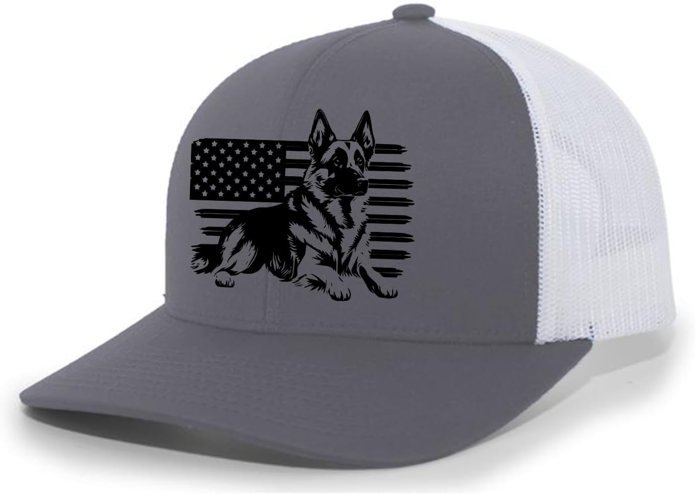 Trenz Shirt Company Mens Patriotic Distressed German Shepherd Rugged USA Flag Mens Mesh Back Trucker Hat