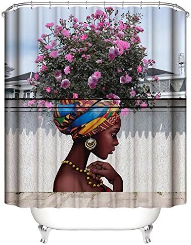 Afro Shower Curtain for Bathroom - Waterproof Fabric Shower Curtain - African American Shower Curtains - Beautiful Girl Themed, 72 x 72 Inches