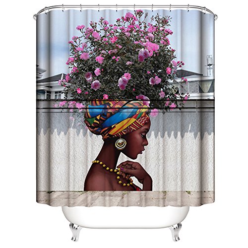 Afro Shower Curtain For Bathroom - Waterproof Fabric Shower Curtain - African American Shower Curtains - Beautiful Girl Themed, 72 X 72 Inches #TOP1