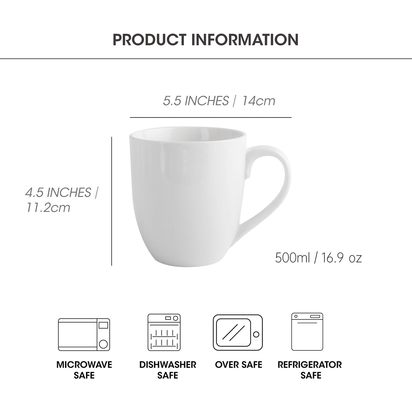 Taza de café blanca de 16 onzas, taza de leche de gran capacidad, taza de cerámica para café, té caliente, taza de capuchino de cacao caliente, apta para microondas y lavavajillas (6 piezas)