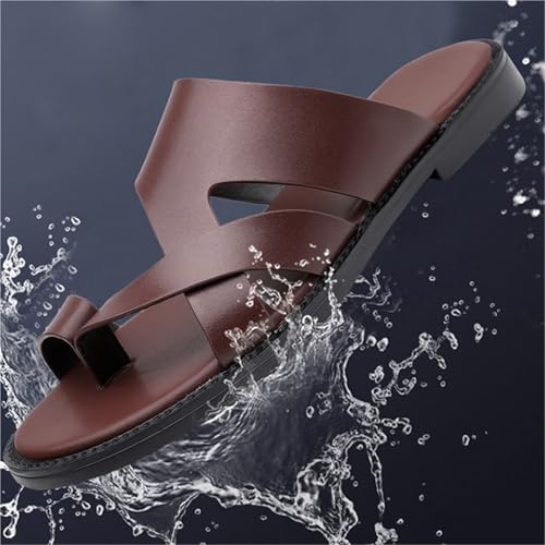 Yytcsjz Orthopedic Sandals for Men, Men's Summer Leather Slip-On Fashion Split Toe Bunion Corrector Sandals, Stylish Waterproof Athletic Outdoor Flip Flops, for Hallux Valgus, Plantar Fasciitis3