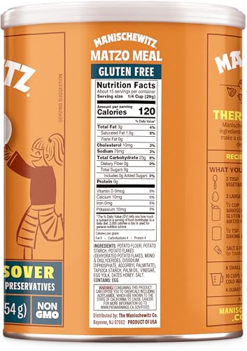 Manischewitz Gluten Free Matzo Meal, 454g Resealable Canister | Kosher For Passover | Gluten Free Matzah Meal