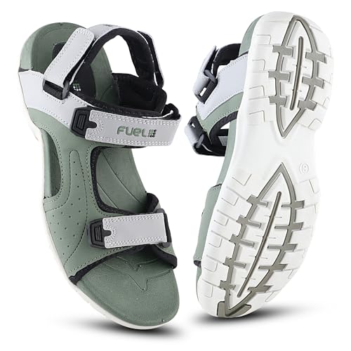 FUEL Trendy 2112-02 Comfortable & Lightweight Stylish Running, Walking with Anti-Skid Flexible & Breathable Style sports Sandals & Floaters for Mens & Boys (Grey-Green, 9 UK)