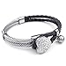 KONOV Womens Leather Stainless Steel Bracelet, Heart Charm Braided Cuff Bangle, Black Silver