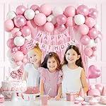 Pink Birthday Decorations with Pearl White Light Pearl Metallic Pink Foil Balloons Fringe Curtain Banner for Happy Birthday Decorations for Women - Image 5