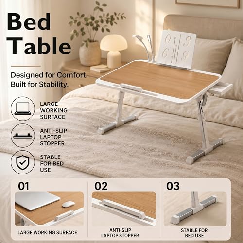 Image of StarAndDaisy Kids Study Table Foldable /Multipurpose Baby /Kids Bed Table for Laptop and Study /Laptop Table with Adjustable Height & Angle with USB Port, LED and Mini Cooling Fan -Brown
