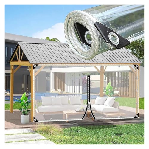 PVC impermeable – Cortinas de lona transparente para exteriores con cremallera, paneles laterales transparentes resistentes a la intemperie para pérgola y cenador, con ojales