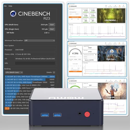 AWOW Mini PC mit N100 (bis 3,4 GHz), 16GB DDR4 RAM, 512GB SSD, Wi-11 Pro, 4K UHD, Dual Display, WiFi 5, BT 5.2, Gigabit LAN AK10