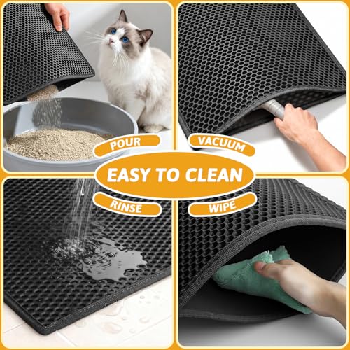 Image of Pieviev Cat Litter Mat Double Layer Waterproof Urine Proof Trapping Mat 1 Pack (Black, 24x15 Inch (Pack of 1))