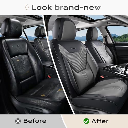 Image of Coverado Car Seat Covers Full Set, Front Seat Covers with Lumbar Support and Back Seat Cover Waterproof Leather Automotive Seat Cover, Universal Car Interior Protectors Cushion for Most Cars