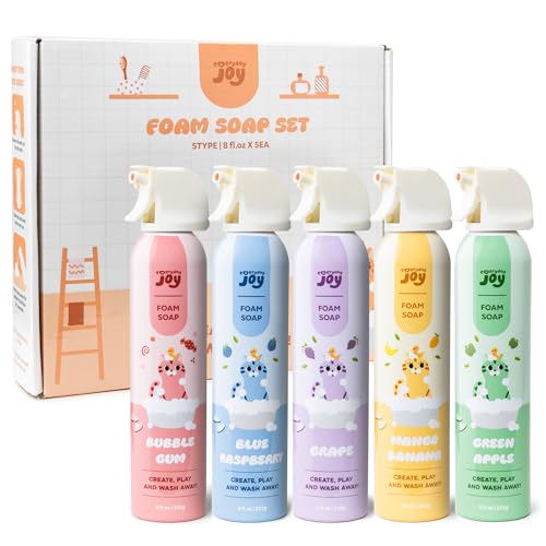Fluffy Foam Soap for Kids Bath and Hand Washing - Hypoallergenic Fun Colorful Foamy Cleanser for Sensory Play Bathtime Art Washing - Moisturizing Formula with Aloe and Hyaluronic Acid - 5 Pack