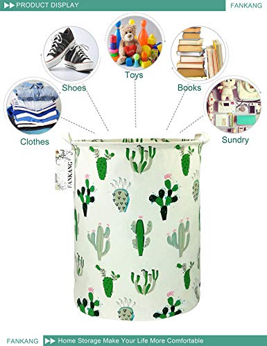 Fankang Storage Basket, Nursery Hamper Canvas Laundry Basket Foldable With Waterproof Pe Coating Large Storage Baskets For Kids Boys And Girls, Office, Bedroom, Clothes,Toys（Cactus） #TOP7
