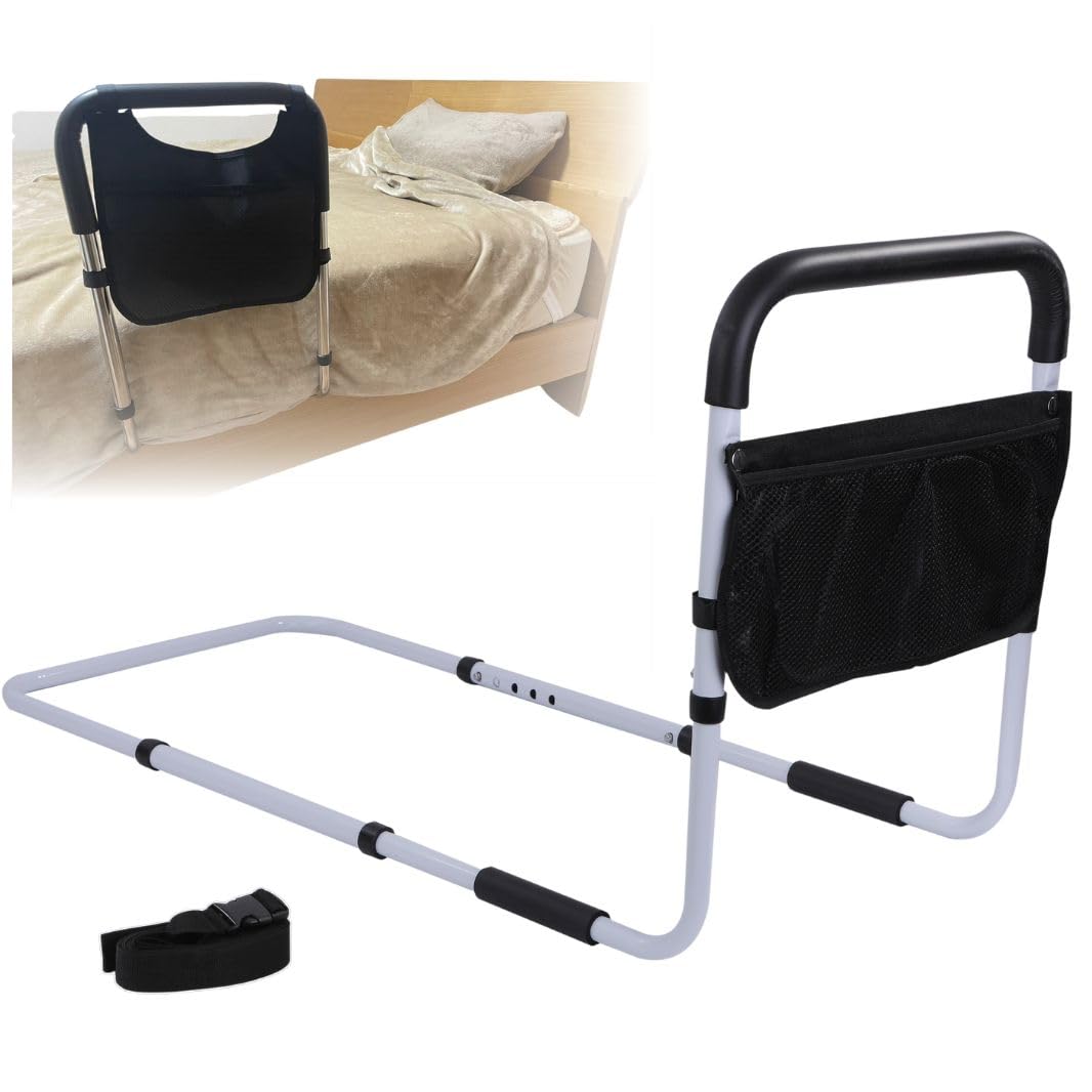 【健康雑誌『安心』掲載 ! 】 ベッドガード ワイドタイプ 介護 ベットガード ベッド 柵 ベット ガード 起き上がり手すり 手すりサイドレール 起き上がり補助 補助手すり 簡単な組み立て 転倒防止 軽量 介護 5段階高さ調節 日本語説明書 ワイドタイプ (ホワイト)