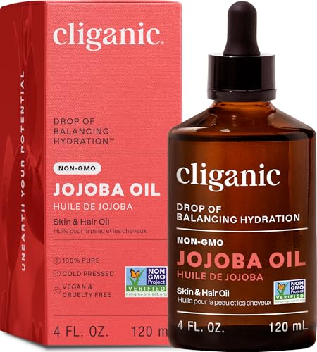 Cliganic Non-GMO Jojoba Oil for Skin, Hair & Face (120ml) | 100% Pure, Natural Cold Pressed Unrefined Hexane Free