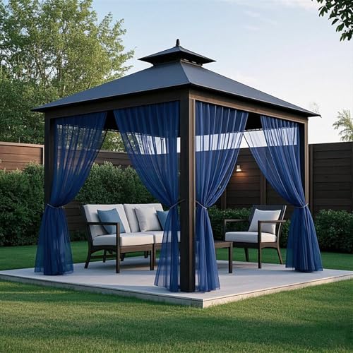 SK Studio Rideau Extérieur, Voilage Extérieurs Imperméables Lumière Filtrer Transparent pour Pergola, Cabanon Jardin, Gazebo, 2 Pièces Bleu Marine,...
