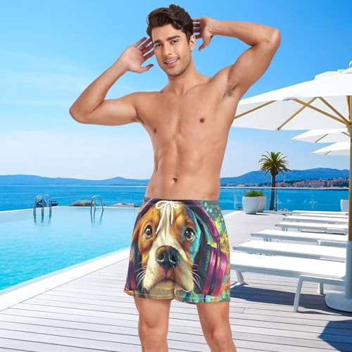 Dog Colors Art Mens Swim Trunks with Liner, Cool Quick Dry Beach Swim Shorts, Swimwear Bathing Suits S4