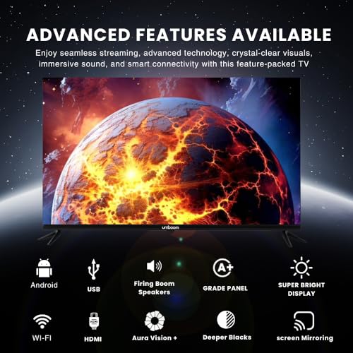 Image of Uniboom Optima Series 109 cm (43 inch) HD Smart LED TV| Android TV with Voice Command App | 5000+ Free Movies | 30W Sonic Boom Speakers | 500+ Certified Apps | Mobile Remote | 43S-ULT-AED