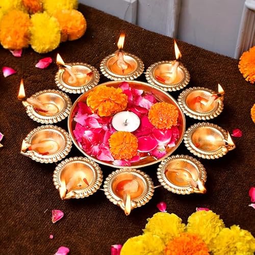 Decorative Urli Bowl Diwali Diyas Handcrafted for Floating Flowers and Tea Light Candles Home, Office and Table Decor| Beautiful Diwali Decoration Items (12.2 Inches)